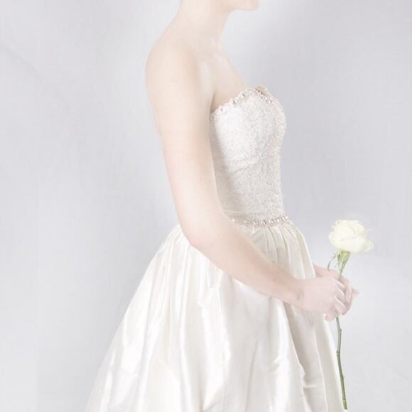 JUSTINA ATELIER Wedding Dress Strapless Silk Bridal Gown Meaghan Ivory Pink 8 - Picture 2 of 11